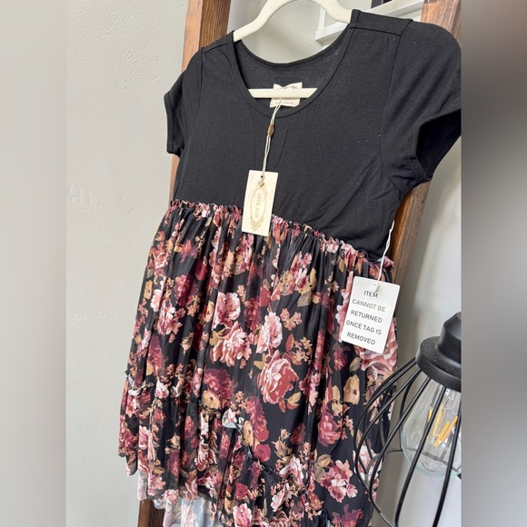 Girls Joyfolie Black & Floral High-Low Dress - Picture 2 of 4